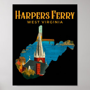 Poster Cena de Harpers ferry Virgínia Ocidental mapa retr