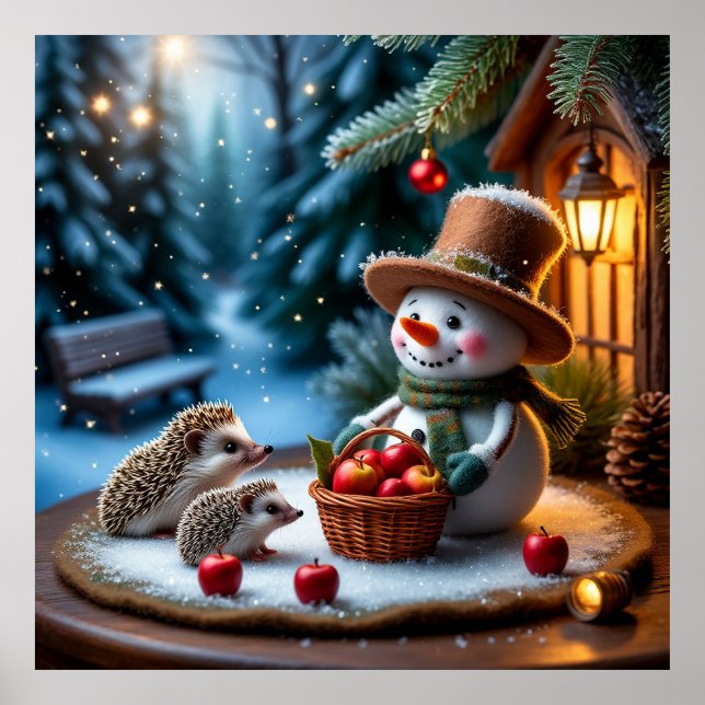 Poster Cena de Inverno Aconchegante Com Boneco de Neve,ou (Frente)