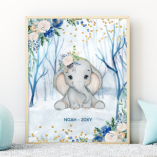 Poster Cena de Inverno de Elefante Bebê - Berçário