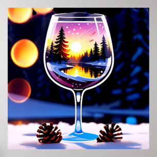 Poster Cena de Inverno em Copo de Vinho para Decoração Ac