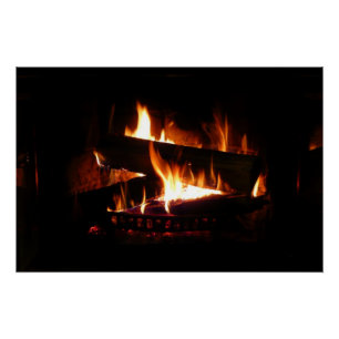 Póster Cena de Inverno Quente com Lareira para Fotografia