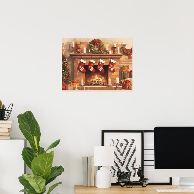Poster Cena de Lareira de Natal Quente (Escritório em casa)