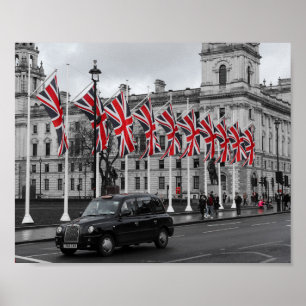 Poster Cena de Londres UK Cinza e Vermelho