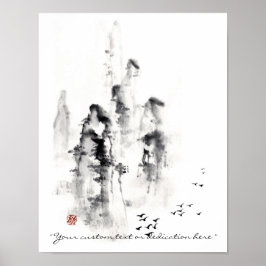 Poster Cena de montanha de tinta sumi-e chinesa oriental 