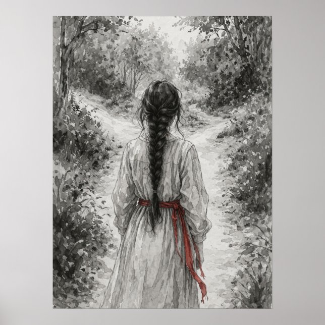 Poster Cena de Mulher em Caminho na Floresta (Frente)