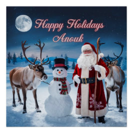 Póster Cena de Natal Clássica com Papais noeis, Snowman