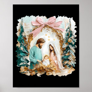 Poster Cena de Natal Cristã Pintada Elegante Deus Fé