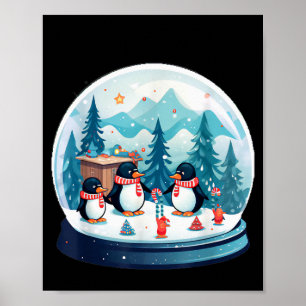 Poster Cena de Natal de Pinguim em Globo de Neve Família