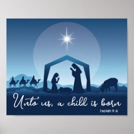 Poster Cena de Natal Religiosa Cena Azul Cristã