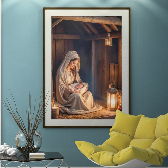 Poster Cena de Natal Rústica Natividade Cena Pacífica Fer (Criador carregado)