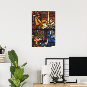 Póster Cena de Natal Vintage em Vidro Colorido
