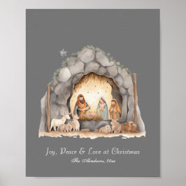 Poster Cena de Natividade de Natais vintages de Aquarela