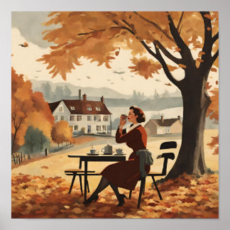 Poster Cena de outono com uma mulher dos anos 50