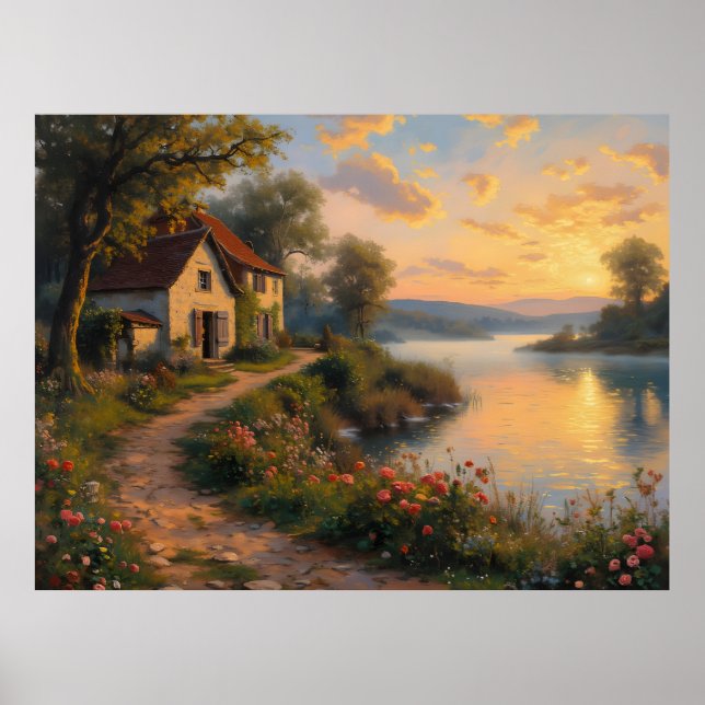 Poster Cena de Paisagem ao Nascer do Sol em Fazenda Rústi (Frente)