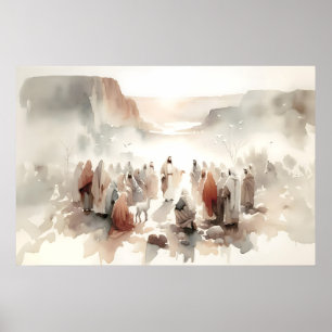 Poster Cena de Paisagem Bíblica em Aquarela do Ministério