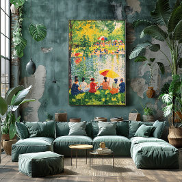 Poster Cena de parque em pointilismo com cores vibrantes 