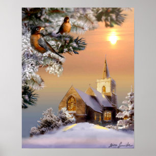 Póster Cena de pássaros, Santuário de inverno