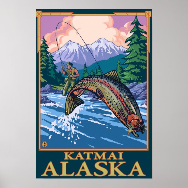 Poster Cena de Pesca de Voo - Katmai, Alaska (Frente)