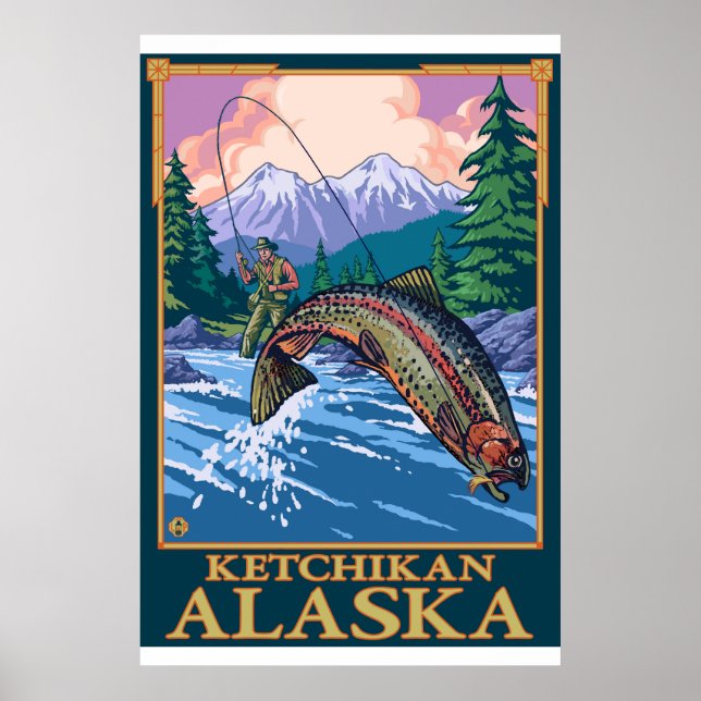 Poster Cena de Pesca de Voo - Ketchikan, Alasca (Frente)