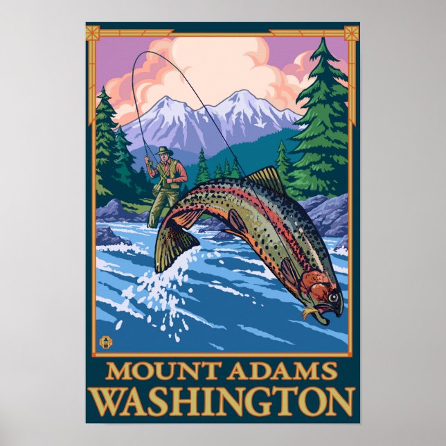 Póster Cena de Pesca de Voo - Monte Adams, Washington (Frente)