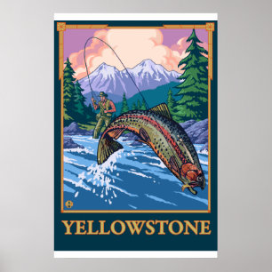 Póster Cena de Pesca de Voo - Parque Nacional de Yellowst