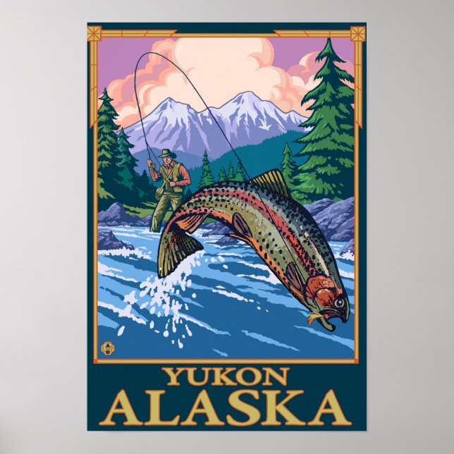Póster Cena de Pesca de Voo - Yukon, Alasca (Frente)