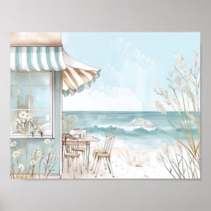 Poster cena de praia com estilo aquarela