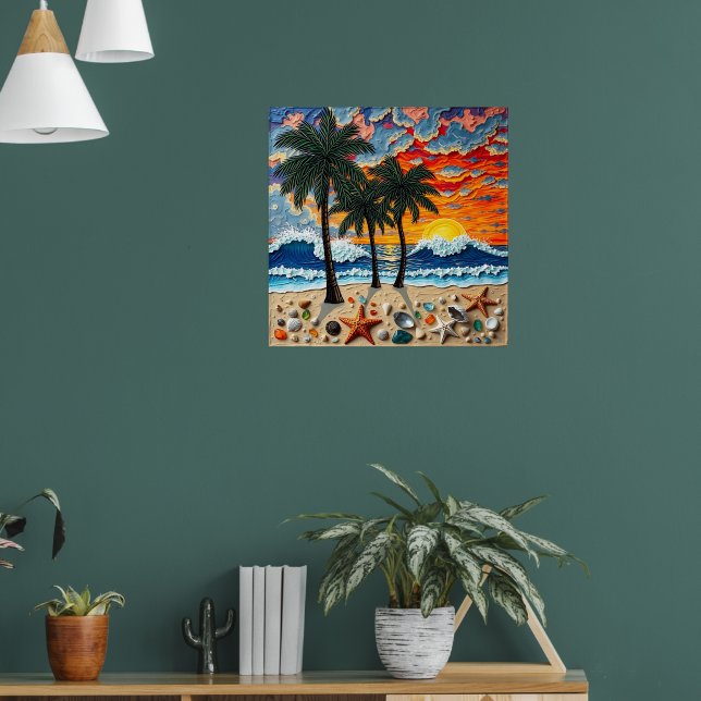 Poster Cena de Praia Linda com Palmeiras (Sala de Estar 1)