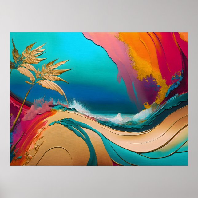 Poster Cena de Praia Tropical Abstrata Vibrante (Frente)