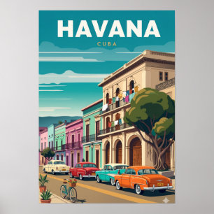 Poster Cena de Rua de Havana de Desenho Animado Vibrante 