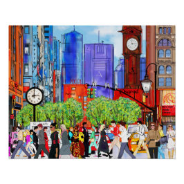 Póster Cena de Rua de Nova York Pessoas Atravessando a Ru