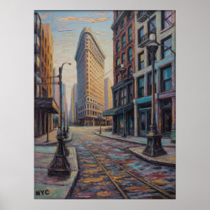 Poster Cena de Rua do Edifício Flatiron em NYC com Trilha