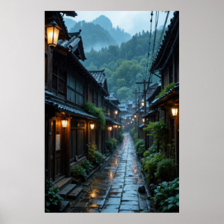 Poster Cena de Rua Encantadora de Vila Japonesa
