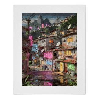 Póster Cena de rua futurista do Rio de Janeiro diurno com