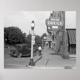 Poster Cena de Rua Urbana, Ohio, 1938. Foto Antiga