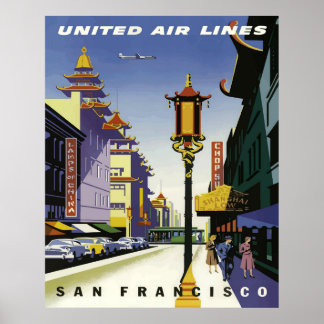 Poster Cena de rua vintage em Chinatown, São Francisco