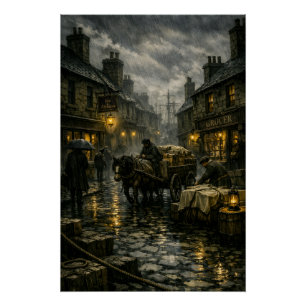 Póster Cena de Rua Vitoriana Encharcada pela Chuva por Bu