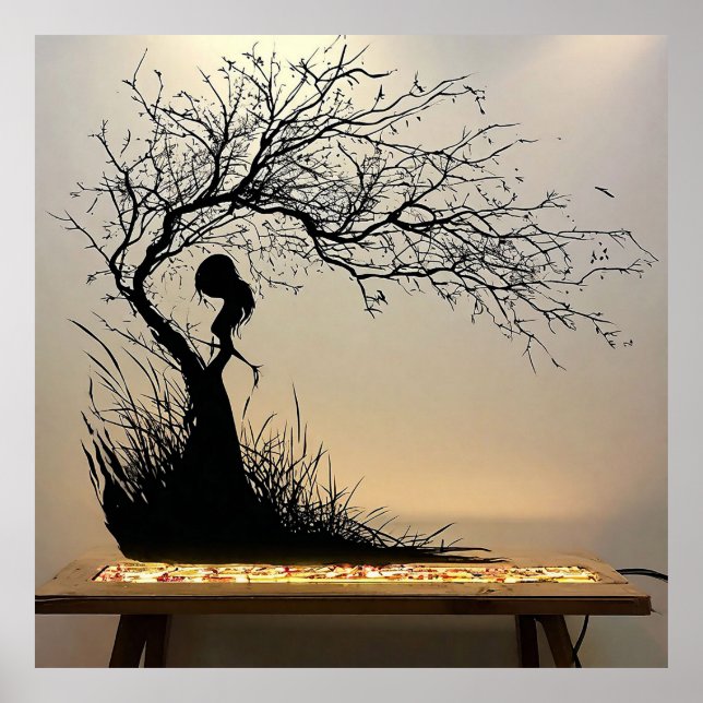 Poster Cena de Silhueta de Mulher com Tema da Natureza (Frente)