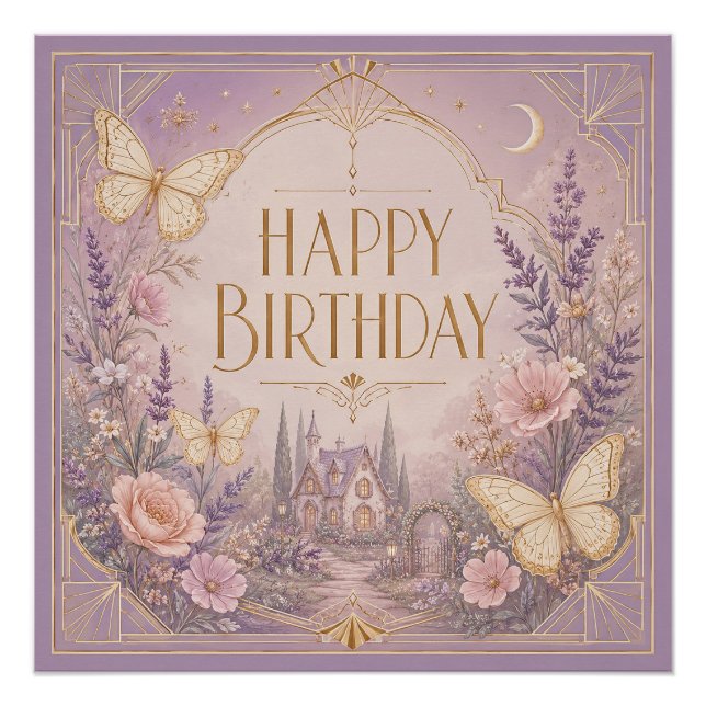 Póster Cena de Sonho de Aniversário da Casa de Lavanda (Frente)