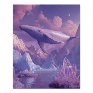 Póster Cena de Sonho de Baleia Majestosa sob Céus Violeta