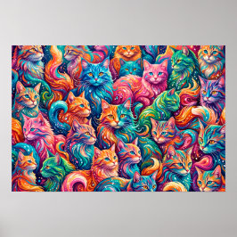 Poster Cena de Sonho de Gato Vibrante – Boho Psicodélico