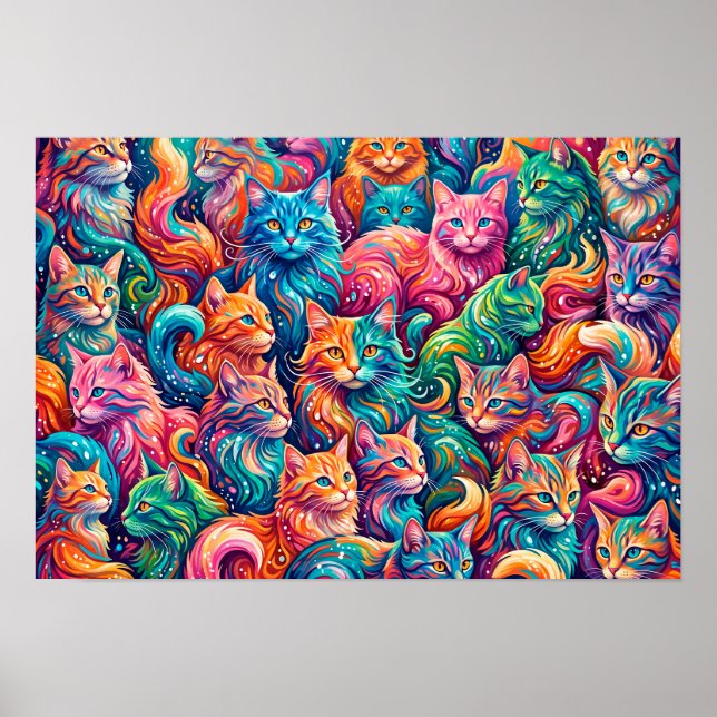 Poster Cena de Sonho de Gato Vibrante – Boho Psicodélico (Frente)