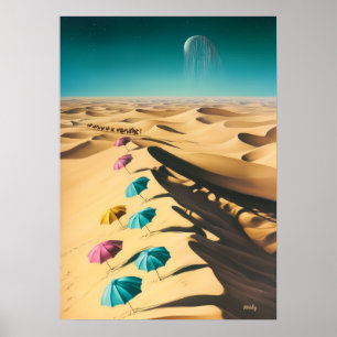 Poster Cena de Sonho Surrealista de Guarda-Chuvas Colorid