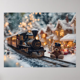 Poster Cena de Trem de Natal Mágico com Urso de Teddy
