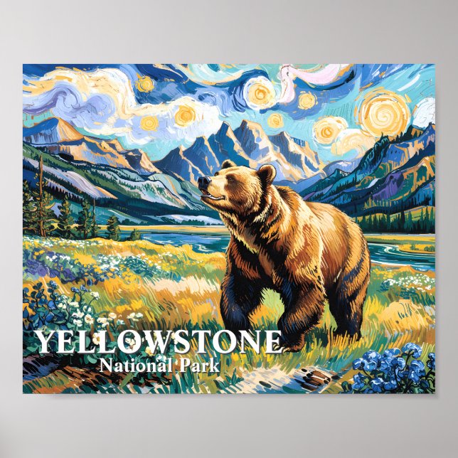 Poster Cena de Urso do Parque Nacional de Yellowstone Vin (Frente)