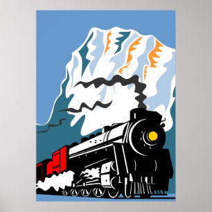Póster cena de viagem locomotiva das montanhas do trem do