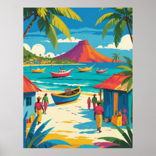 Poster Cena de vida da ilha caribenha dos anos 50
