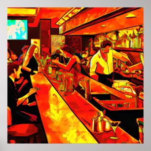 Poster Cena Divertida de Bar Barman e Clientes