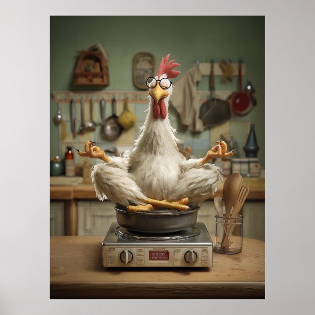 Poster Cena Divertida de Cozinha de Frango Zen (Frente)