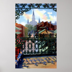 Poster Cena do balcão de Nova Orleães Louisiana Vieux